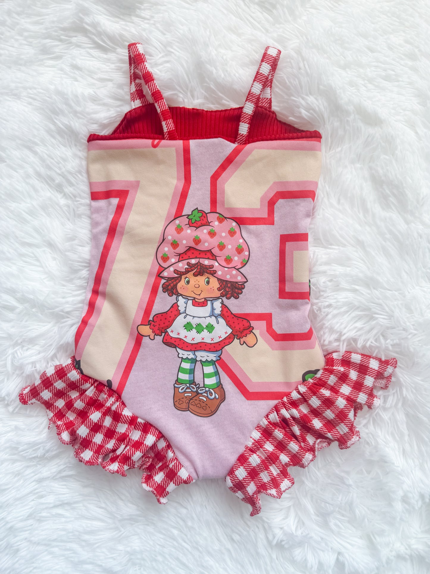 9/12 Strawberry Emilia Romper Upcycle