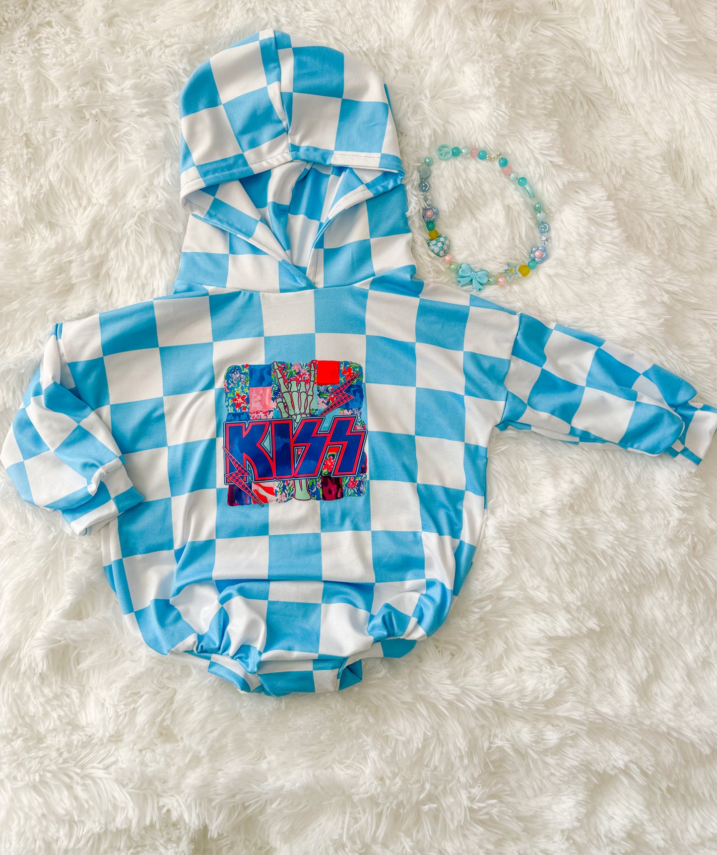 Blue Check Hoodie Romper