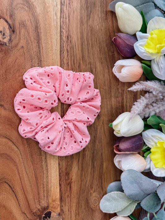 Pastel Pink Eyelet Large Scrunchie