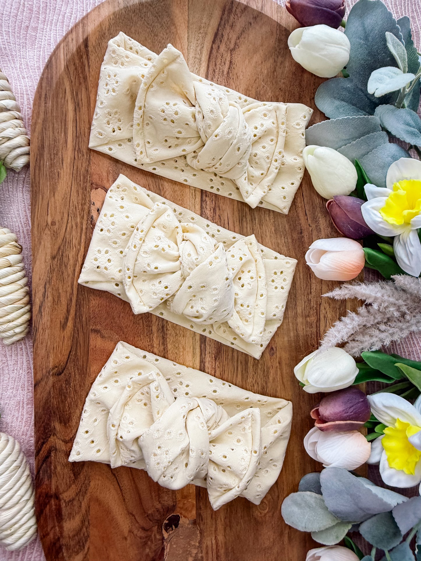 Pastel Yellow Eyelet Knotted Headwrap