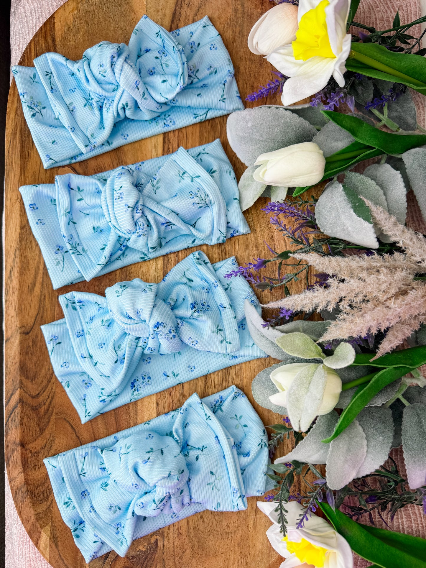 Spring Blooms Blue Knotted HeadWrap