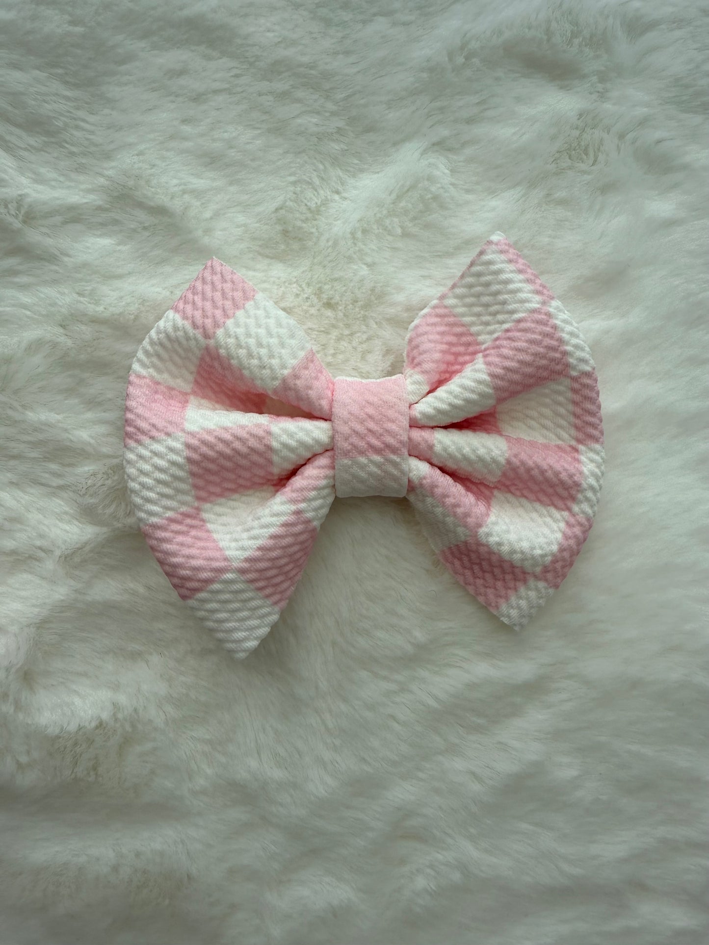 Pink Checks Big Bow on Clip