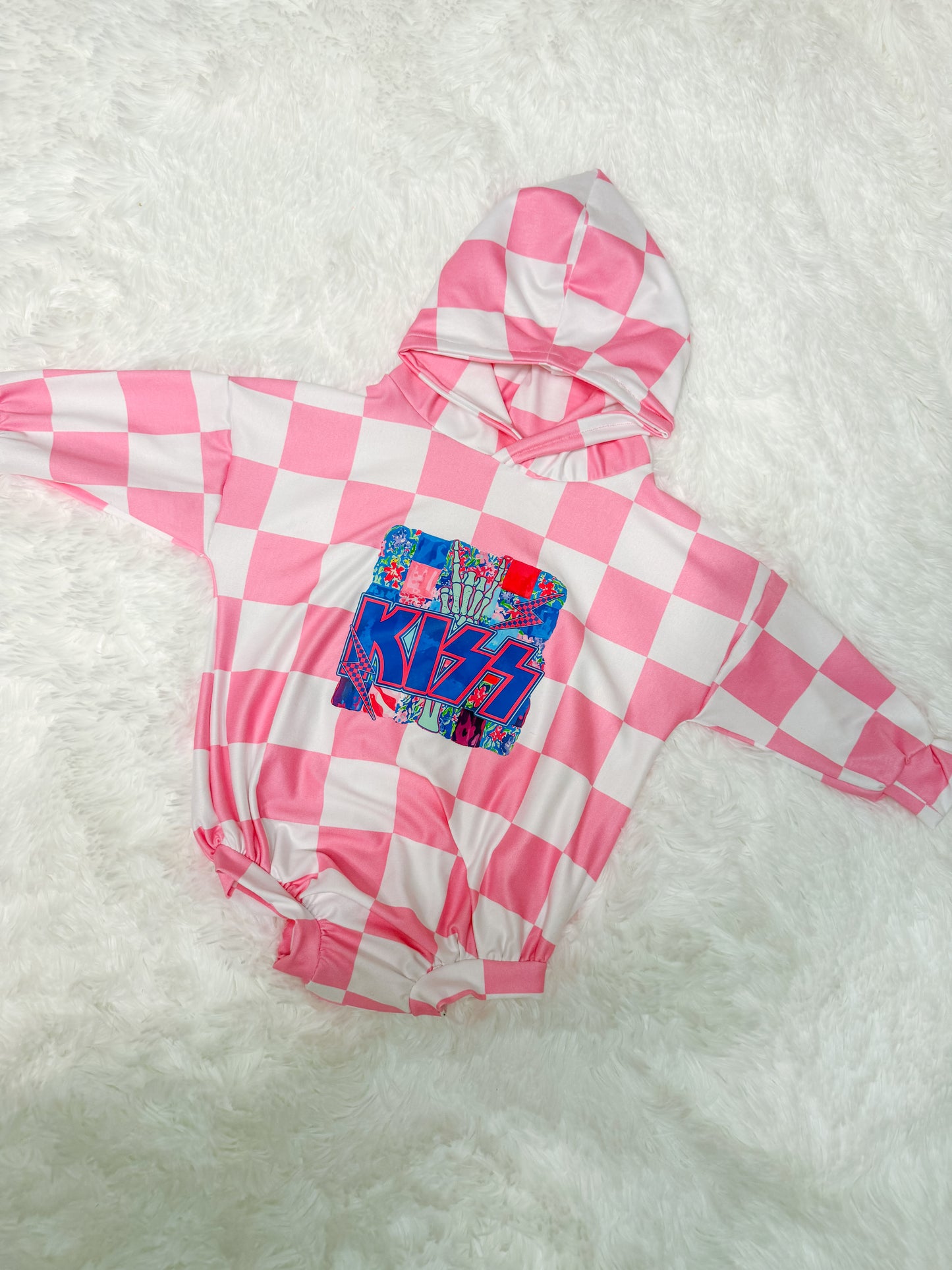 Pink Check hoodie Romper