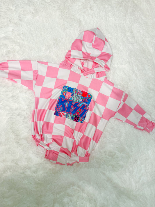 Pink Check hoodie Romper