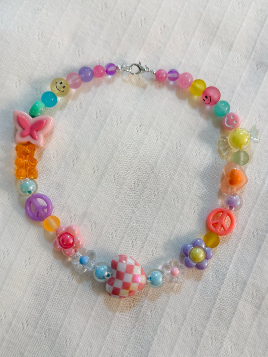 Pink Checkered Heart Necklace