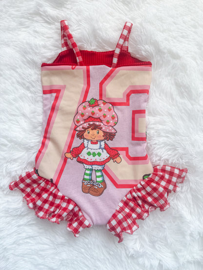 9/12 Strawberry Emilia Romper Upcycle