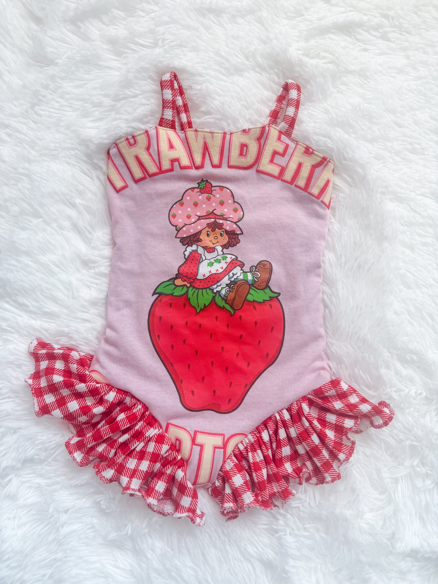 9/12 Strawberry Emilia Romper Upcycle