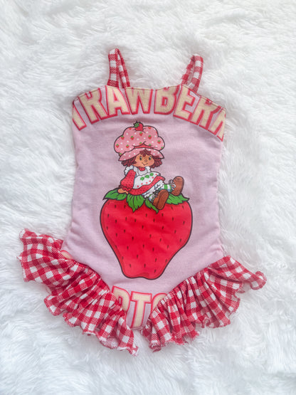 9/12 Strawberry Emilia Romper Upcycle