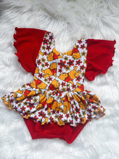 Red Floral Honey Bear Brooklyn skirted Leo