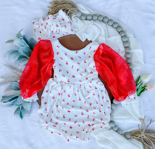 Sweater Bubble Romper “Cherry”
