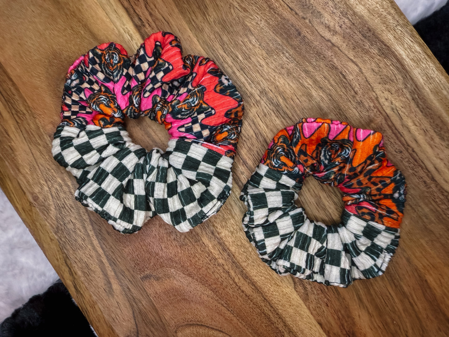 Pink Tiger/Racing Check scrunchie
