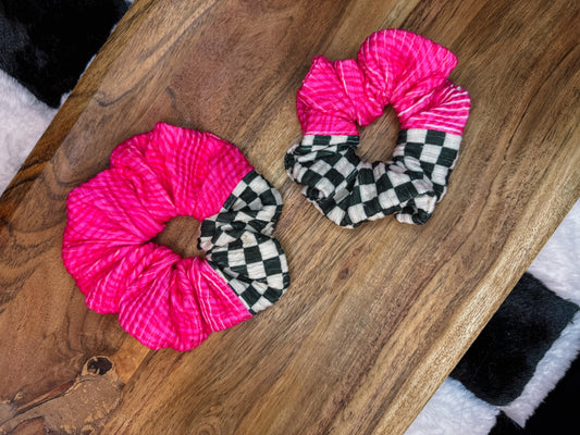 Pink Zebra / Racing Checks scrunchie