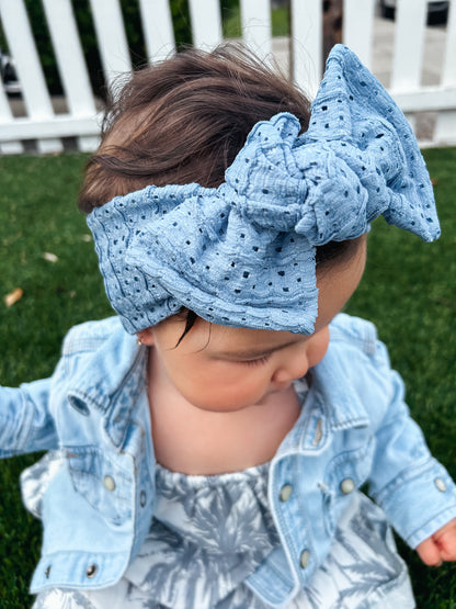 Sand Loop Lace Blue Knotted Headwrap