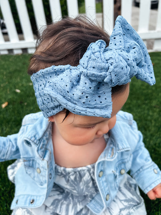 Sand Loop Lace Blue Knotted Headwrap