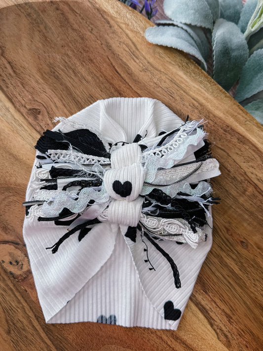 White and Black Hearts messy knot
