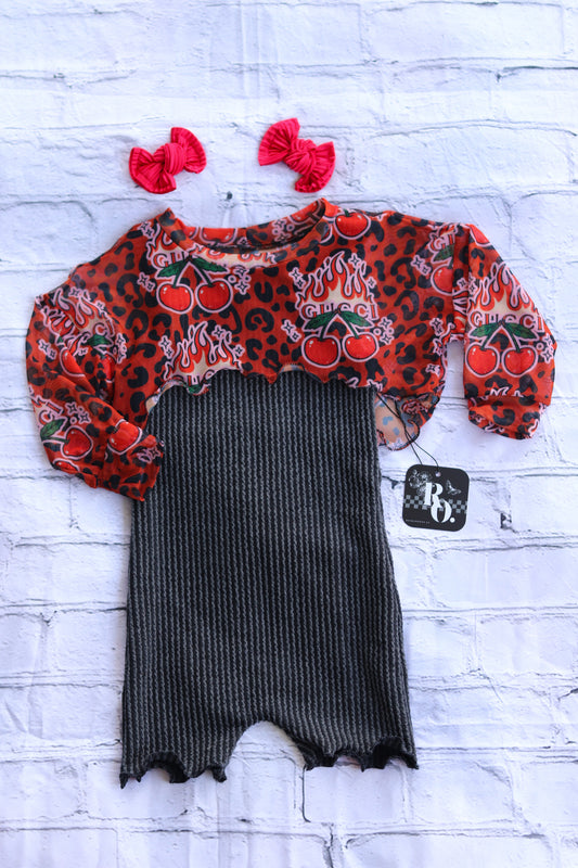 Ollie Romper and Cherry Mesh Top set