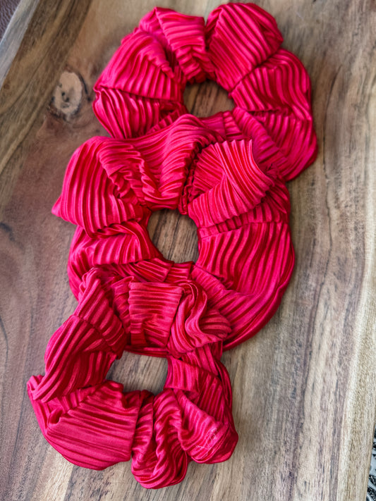 Cherry Red Ribbed Scrunchies