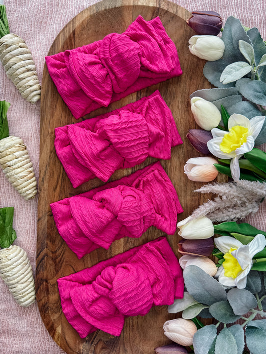 Fuchsia Cable Knit Sweater Knotted Headwrap