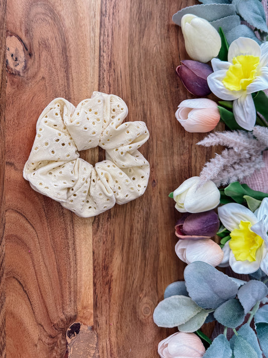 Pastel Yellow Eyelet Large Scrunchie
