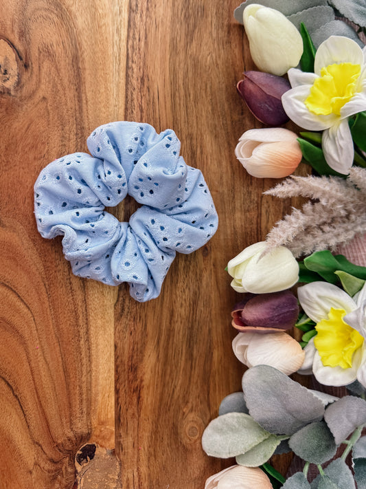 Pastel Blue Eyelet Large Scrunchie