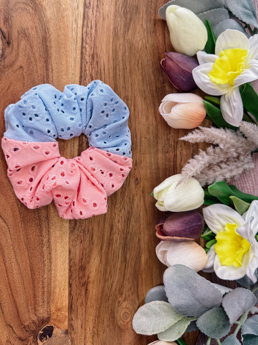 Pastel Pink/Blue Eyelet Large Scrunchie
