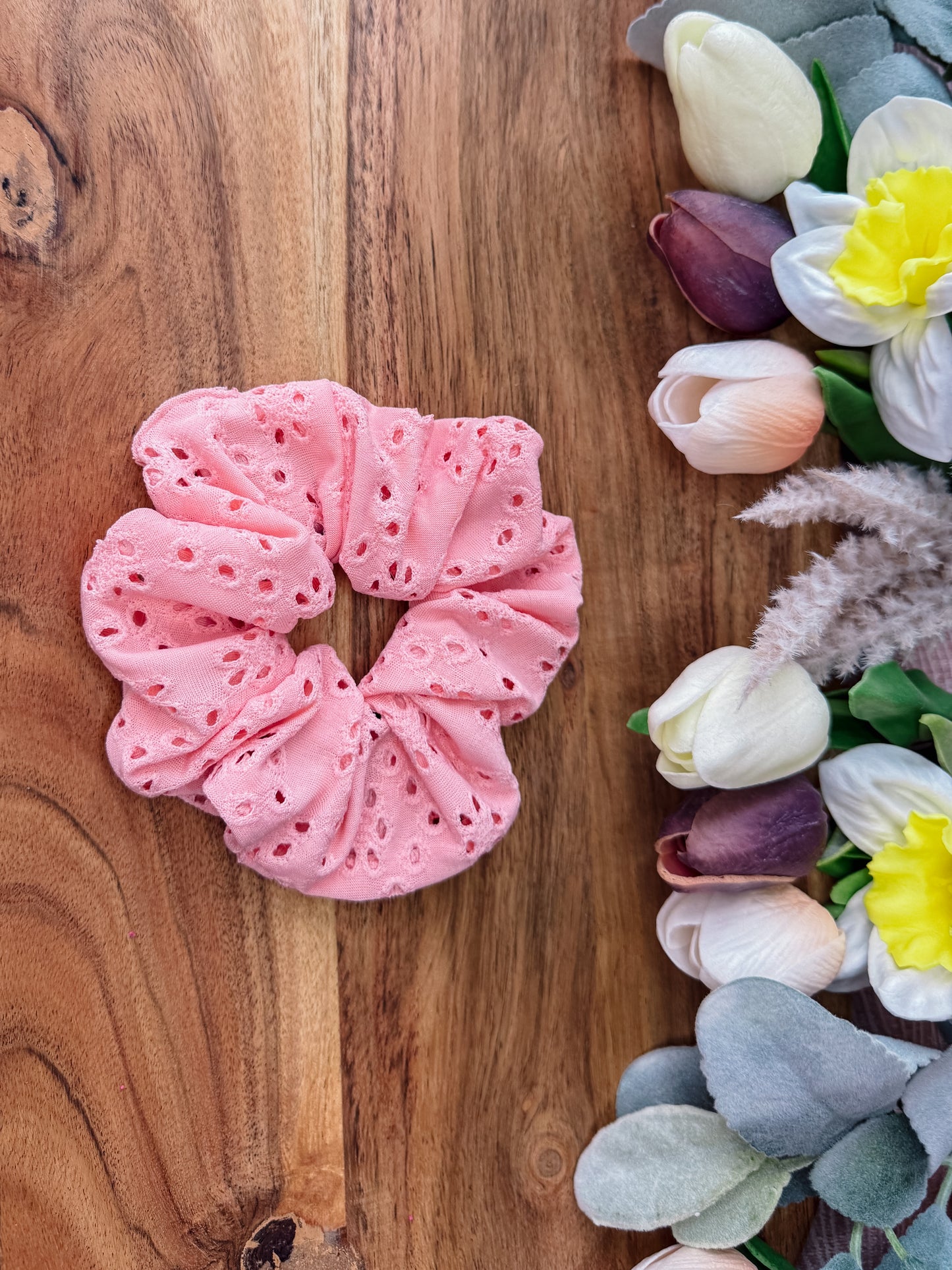 Pastel Pink Eyelet Large Scrunchie