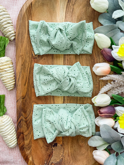 Pastel Green eyelet knotted HeadWrap