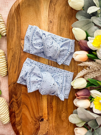 Pastel Blue eyelet knotted HeadWrap