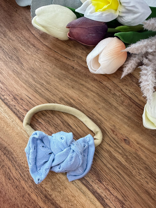 Pastel Blue Eyelet Bow on Nylon