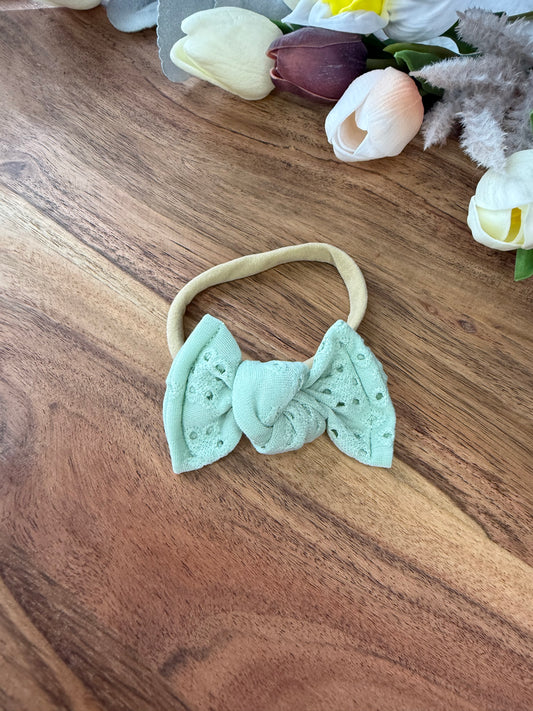 Pastel Green Eyelet Bow on Nylon