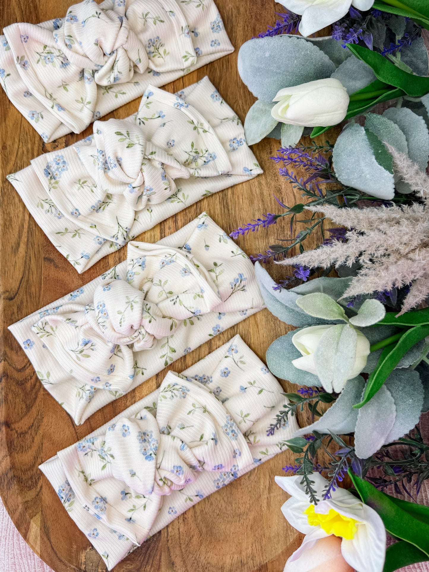 Spring Blooms Cream Knotted HeadWrap