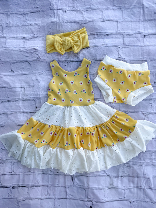 Summer Yellow dress and bummie set