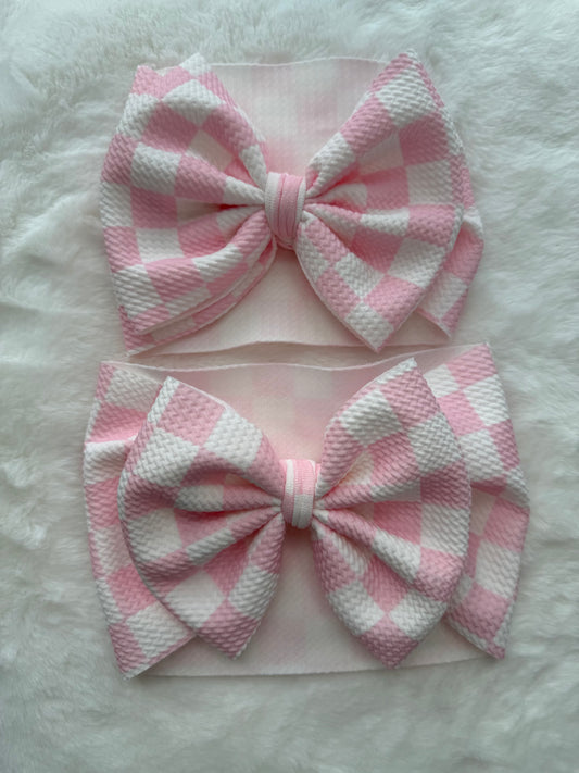 Pink Checks Big Bow Headwrap