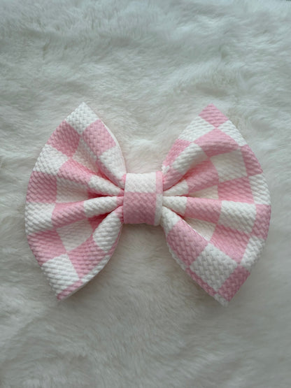 Pink Checks Big Bow on Clip