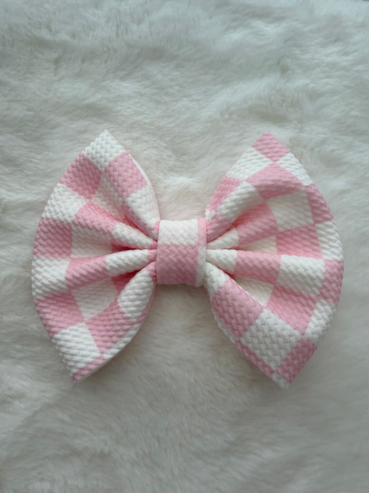 Pink Checks Big Bow on Clip