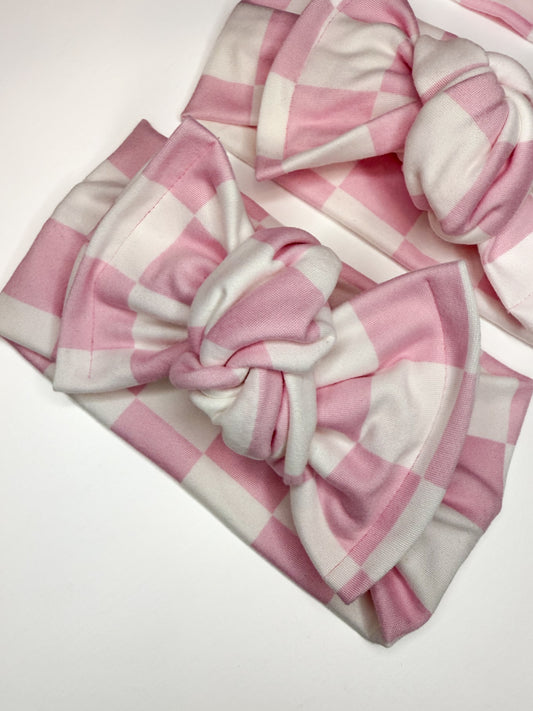 Checkered Pink and white Knotted Headwraps